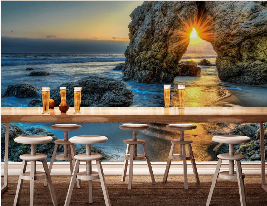 3d stereoscopic wallpaper Sea sunset landscape oil painting TV background wall 3d landscape wallpaper