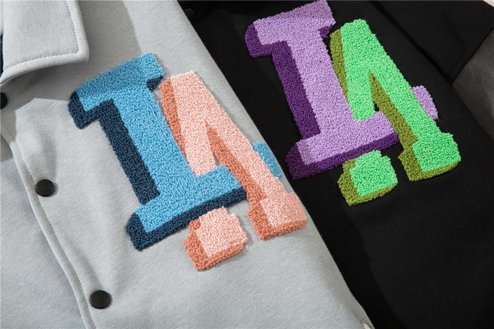 Men's Jacket Spring Soft Fabric Embroidery LA Flocking Letters Printed High Street Windbreaker Buttons Coat Men Clothing 210601