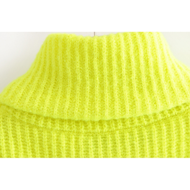 PERHAPS U women neon sweater knitted green pink solid turtleneck pullovers long casual winter loose T200319