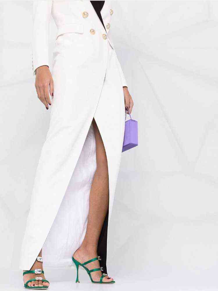 Elegant Black White Hit Color Suit Collar Dress Arrival Chic Double Breasted Charm Deep V Women For Spring 211122