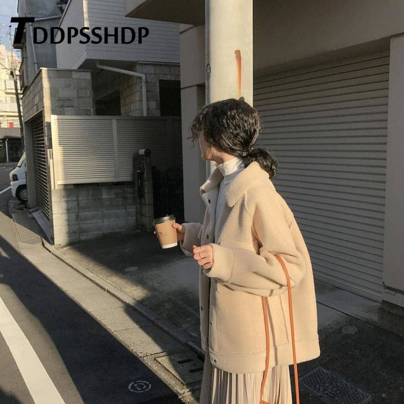Spring Furry 3 Color Can Choose Women Coat Long Sleeve Lapel Pocket Decor Casual Female Jacket T200212