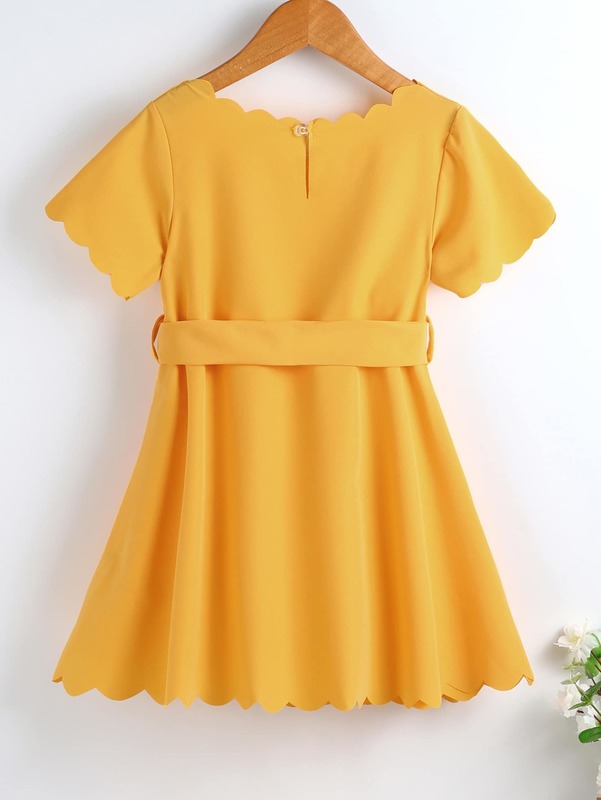 Toddler Girls Scallop Trim Belted Dress SHE