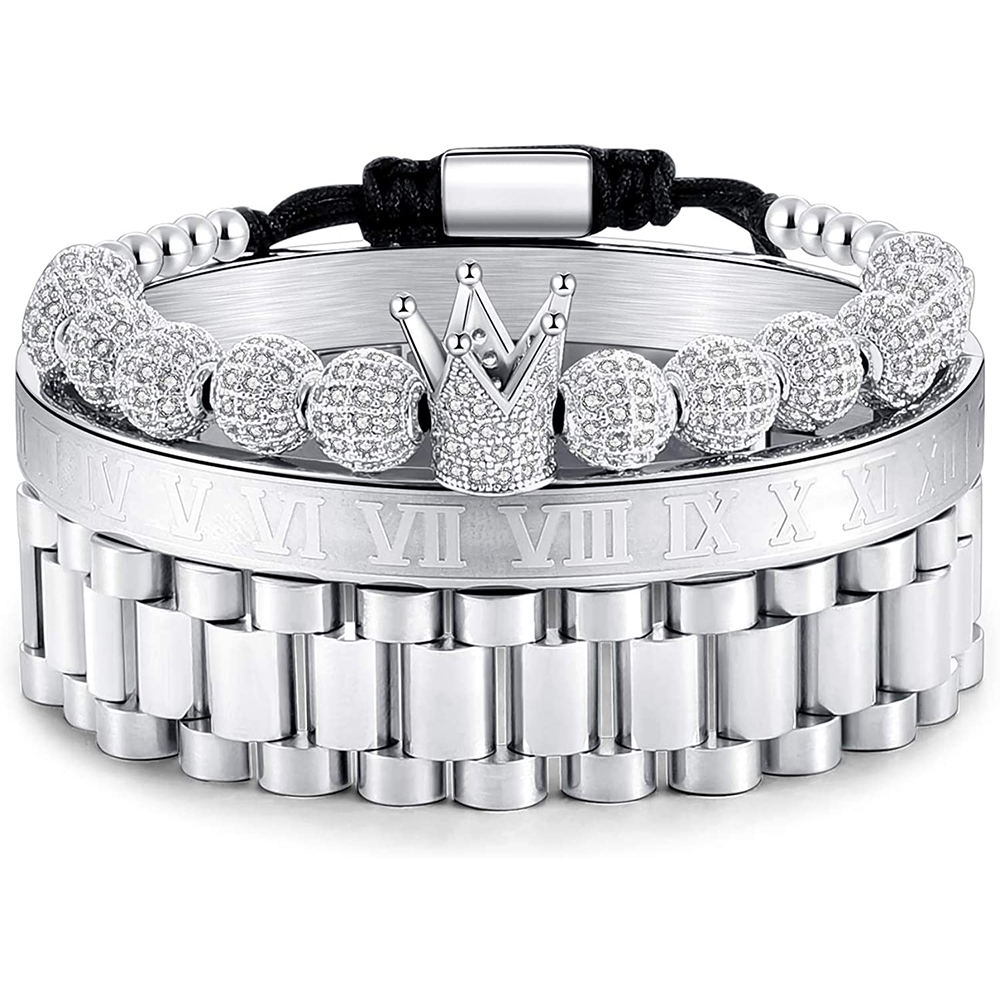 3pcs/set Imperial Crown King Mens Bracelet Pave CZ Gold Bracelets for Men Luxury Charm Fashion Cuff Bangle Birthday Jewelry