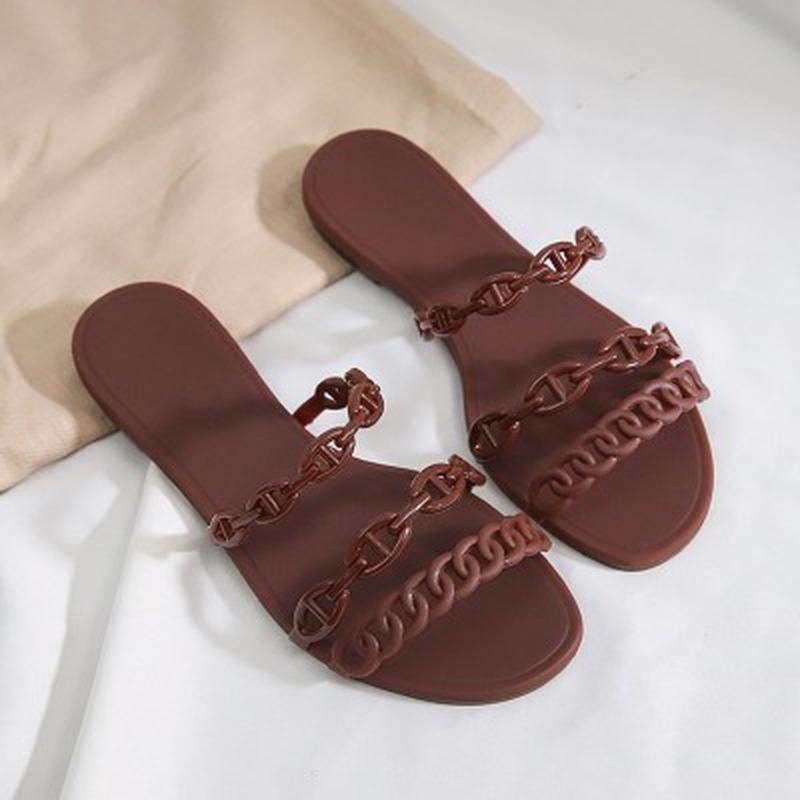 New Arrival Summer Beach PVC Flats Slipper Sandals Women Jelly Shoes Chains Casual Outside Shoe Woman Slippers
