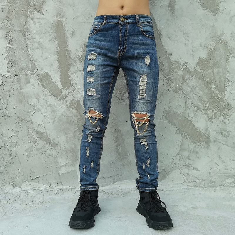 2021 Autumn Mens Hole Metal Chain Denim Trousers Fashion Ripped Hip Hop Vintage Ny Jeans Man Vaqueros Hombre Vczo, Blue
2021 Autumn Mens Hole Metal Chain Denim Trousers Fashion Ripped Hip Hop Vintage Ny Jeans Man Vaqueros Hombre Vczo, Blue