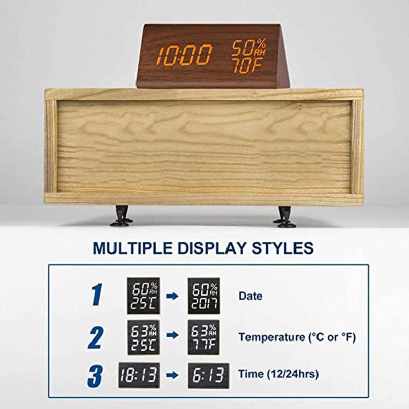 Humidity and Temperature Alarm Clock Triangle Digital Baby Room Wood Clock Mute Luminous LED Electronic Gift
Humidity and Temperature Alarm Clock Triangle Digital Baby Room Wood Clock Mute Luminous LED Electronic Gift
