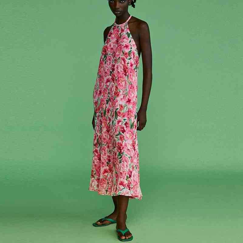 Women Summer Halter Dresses Floral Pleated Long Sleeveless Beach Vacation Female Slim Elegant Party 210525, Pink
Women Summer Halter Dresses Floral Pleated Long Sleeveless Beach Vacation Female Slim Elegant Party 210525, Pink