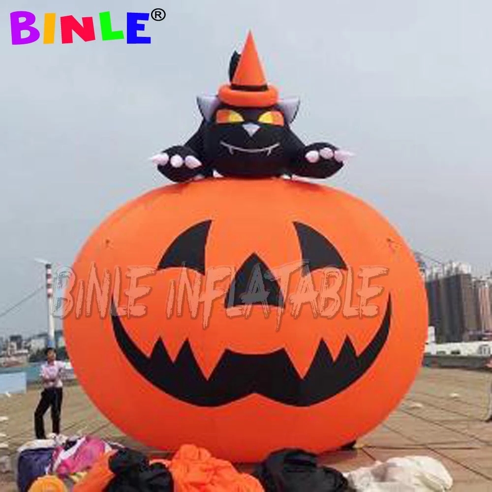 Newly inflatable halloween decoration giant inflatables pumpkin with black cat for outdoor event