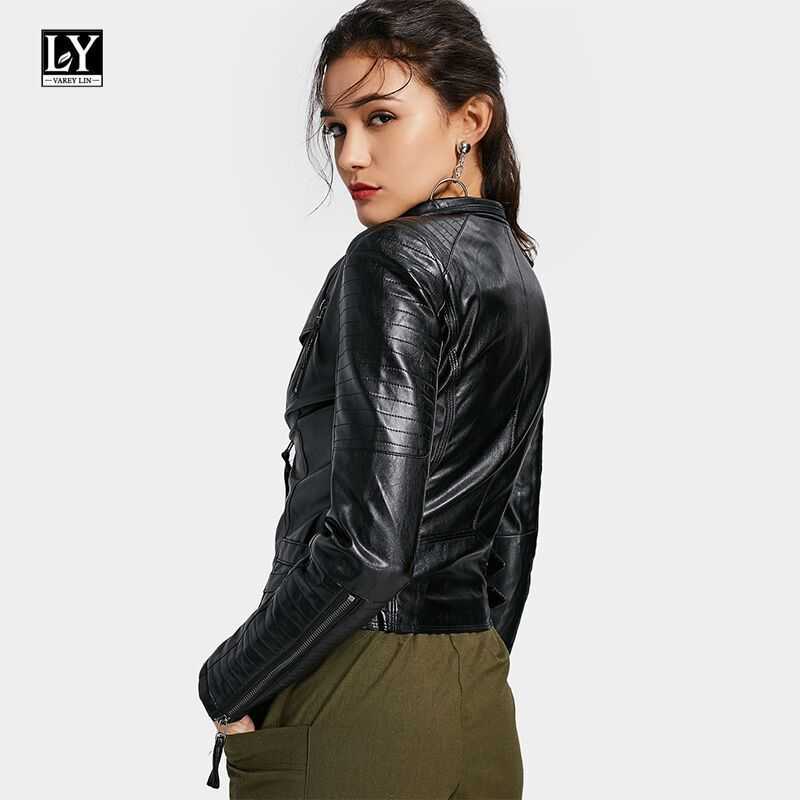 LY VAREY LIN Spring Leather Jacket Women Slim Pu Motorcycle Faux Soft Zipper Lady Short Balck Punk Outwear 210526