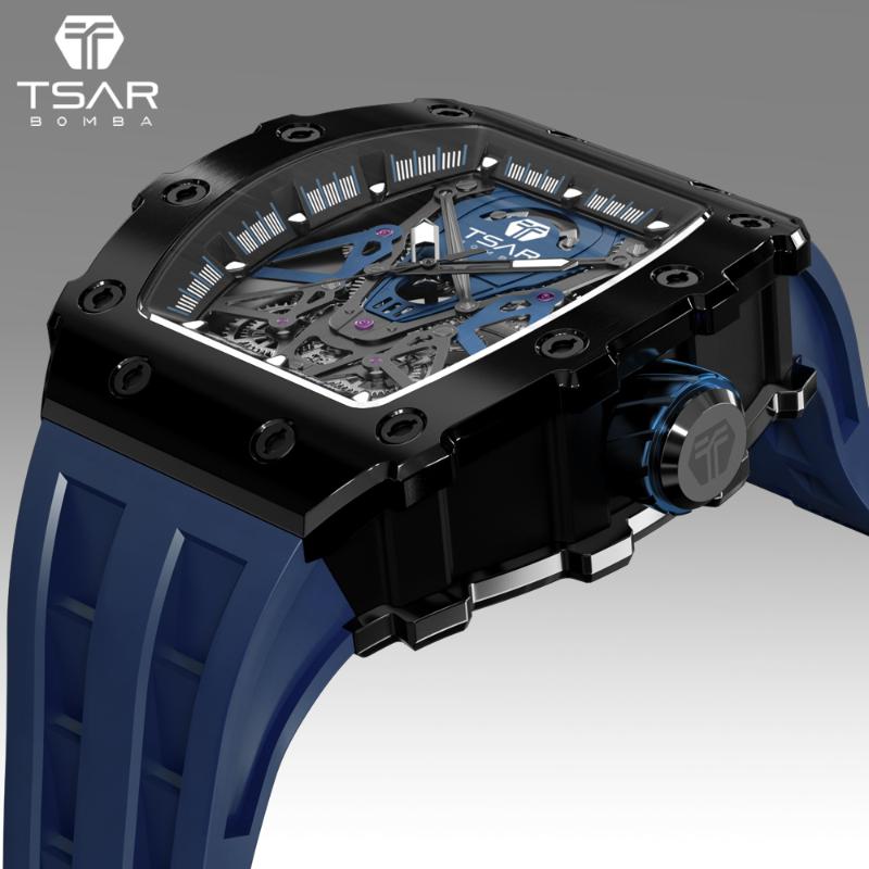 

Wristwatches TSAR BOMBA Men Mechanical NH05 Automatic Movement Tonneau Sport Design 100M Waterproof Luxury Fashion Gift, Blue