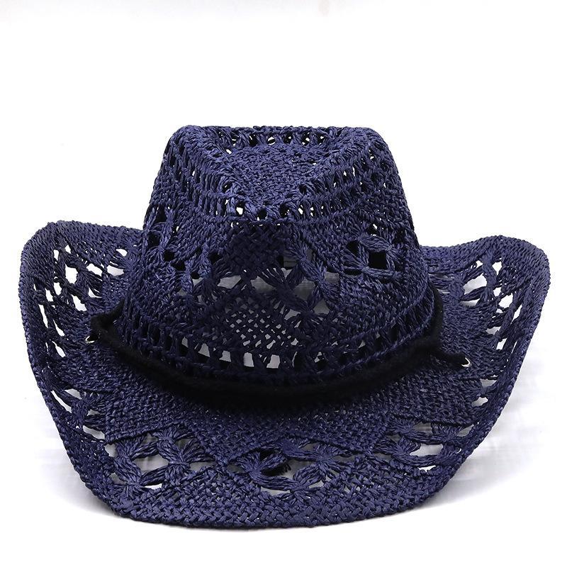 Wide Brim Hats Fashion Hollowed Handmade Cowboy Straw Hat Women Men Summer Outdoor Travel Beach Unisex Solid Western Sunshade Cap3