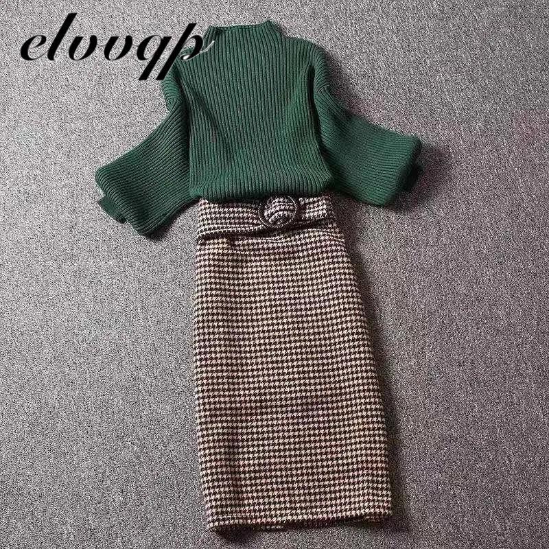 High Quality New Women Autumn Winter Harajuku Thickened Woolen Plaid Retro Skirt Female Elegant Office Work Skirts For Women 210303