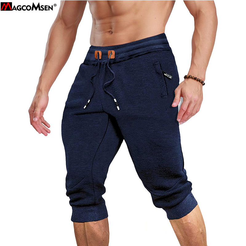 MAGCOMSEN Men's Joggers Sweatpants 3/4 Summer Casual Gym Fitness Trousers Zip Pockets Workout Track Pants Tracksuit Bottoms Men 201118