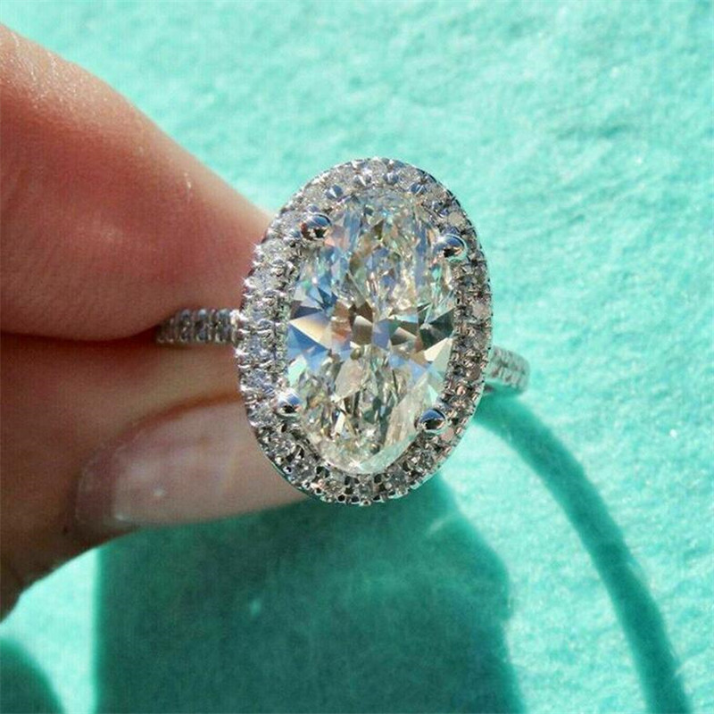 Choucong Unique Jewelry Wedding Rings Sterling Sier Oval Cut White Topaz CZ Dia Gemstones Eternity Party Women Engagement Bridal Ring Gift