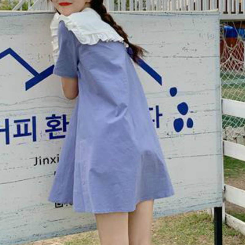 Sailor Dress Women Collar Short Sleeve A-line Fashion Sweet Loose Korean Style Students Mini Dresses Ulzzang Summer All-match C0304