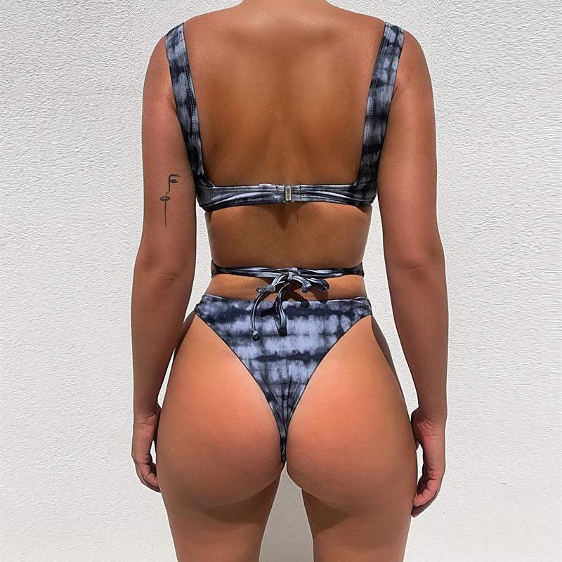 Tie Dye Sexy High Leg Cut Thong Bikini Women Swimwear Female Swimsuit Two-pieces Bikini set Lace Up Bather Bathing Suit Swim