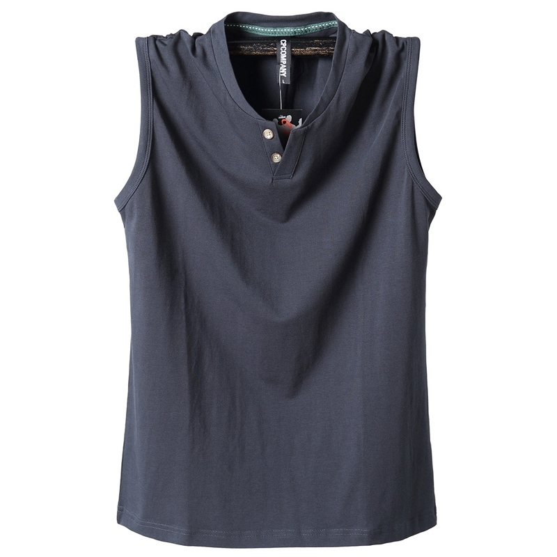 Pure Cotton Classic Tank Tops Men Sleeveless Tank Shirt Solid Color V-Neck Tees All-match Tees Button Sweatshirts Tank Men 5XL 210308