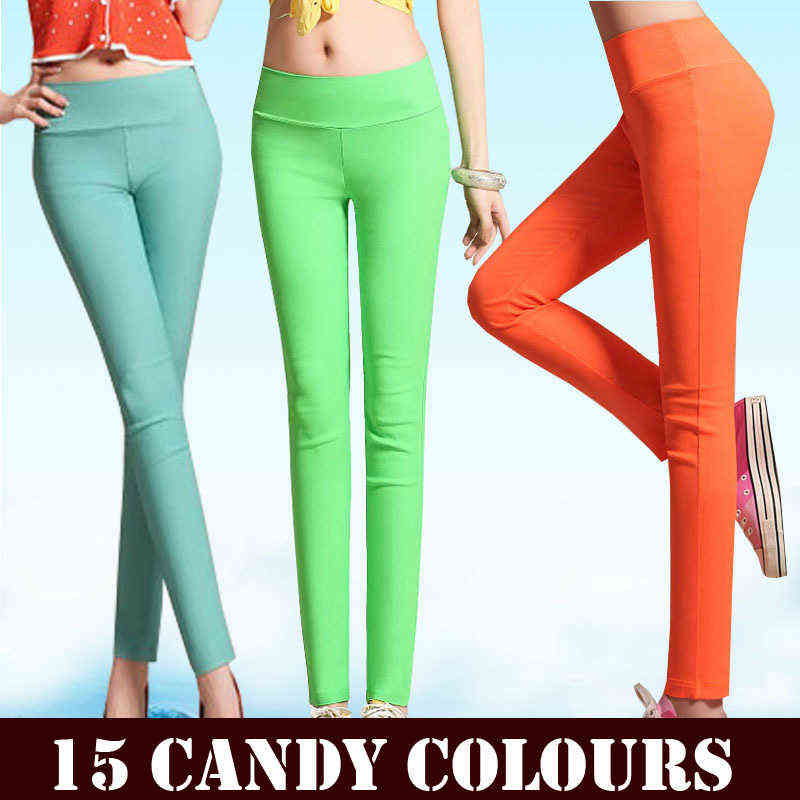 S6XL15 Colors Winter Plus Size Women's Pants Fashion Candy Color Skinny high waist elastic Trousers Fit Lady Pencil 211124Z