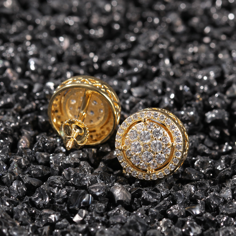 Hip Hop Stud Earring Bling 18K Real Gold Plated Prevent Allergy Earrings for Men Women Gift