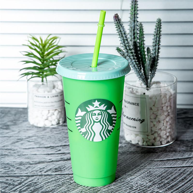 24OZ Color Change Tumblers Plastic Drinking Juice Cup With Lip And Straw Magic Coffee Mug Costom Starbucks color changing plastic cup fy4460