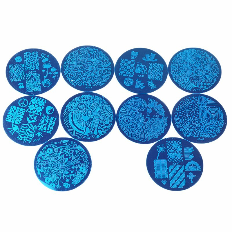 10pcs Round nails Templates Stamping Plate kits with 1pc Clear Silicone Stamper Scraper Template for nail art paint manicure Tools NAR007 - view 3
