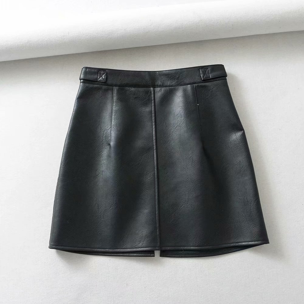 early spring European and American style womens wholesale high waist pocket zipper PU leather skirt high quality 210306