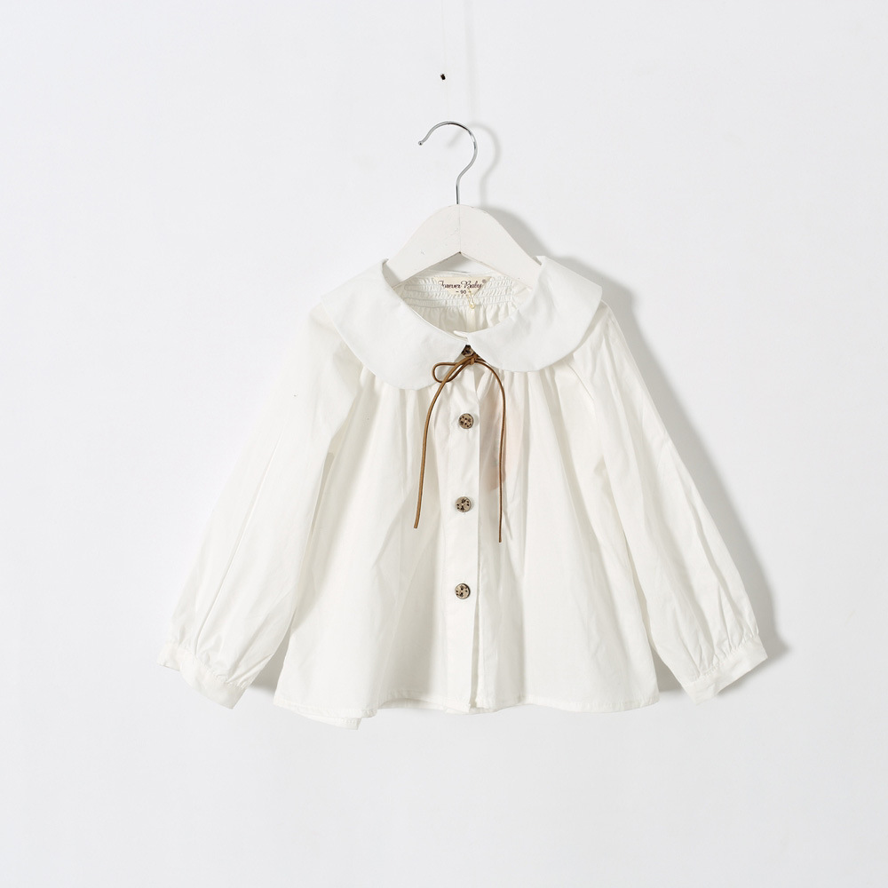 Autumn Spring Girls Long Sleeve White Cotton Blouses Cute Turn-down Collar Shirt Tops School Shirts Kids Girl Cloth 2-7T 210306