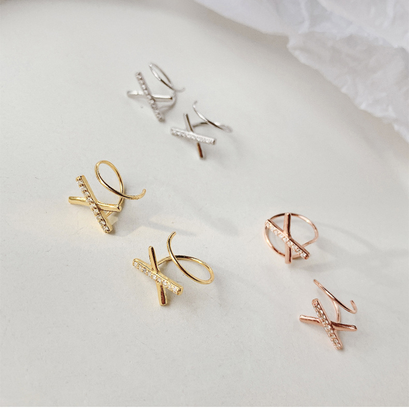 Cross Zircon Rhinestone Stud Earrings 925 Sterling Silver Korean X-shaped Female Simple Fashion Handemade Ear Jewelry Girls