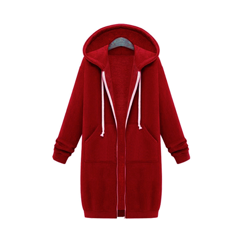HGTE Autumn Winter Coat Women Fashion Casual Long Jacket With Hooded Zipper Hooded Sweatshirt Vintage Outwear Coat Plus Size 201102