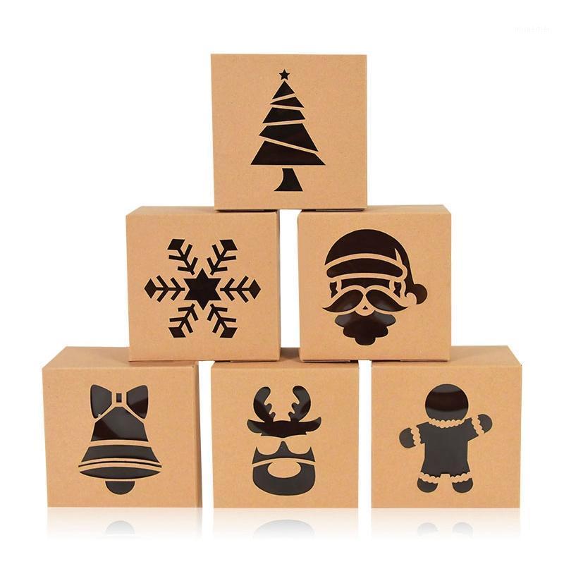 

Gift Wrap Christmas Kraft Paper Cookie Boxes With Window Candy Box Food Packaging For Party Kids Giving