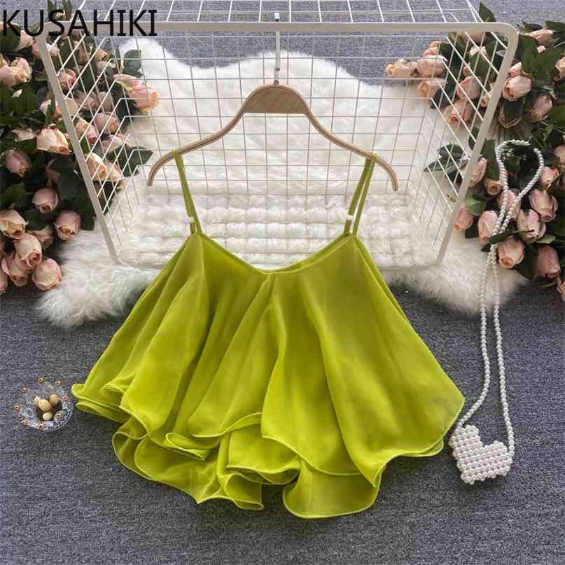Chiffon Tops Women Summer Sweet Tank Causal Short Korean Solid Crop Top T Shirt Feminimos Camis 6J084 210603, Green
Chiffon Tops Women Summer Sweet Tank Causal Short Korean Solid Crop Top T Shirt Feminimos Camis 6J084 210603, Green