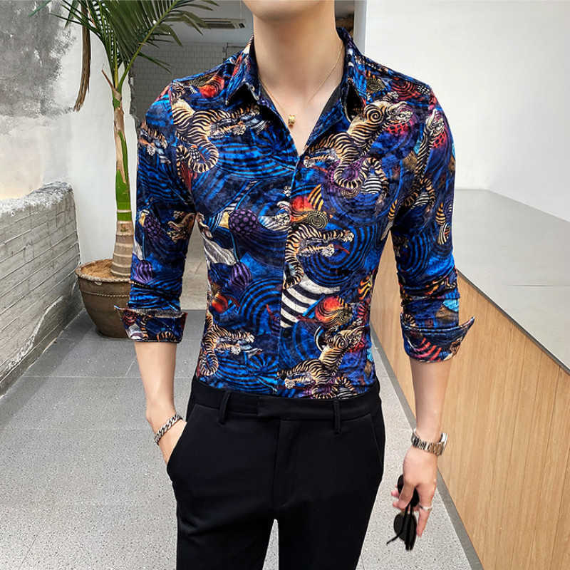 Luxury Velvet Men Shirts Keep Warm Slim Fit Casual Shirt Long Sleeve Animal Print Streetwear Party Blouse Camisas Para Hombre 210527, Blue
Luxury Velvet Men Shirts Keep Warm Slim Fit Casual Shirt Long Sleeve Animal Print Streetwear Party Blouse Camisas Para Hombre 210527, Blue