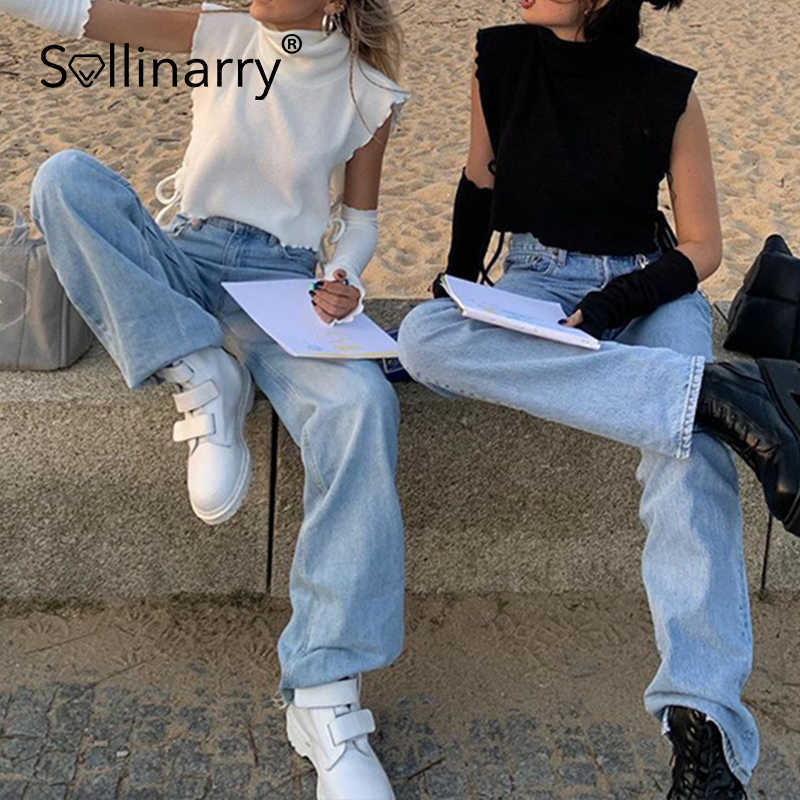 Sollinarry High street turtleneck sweater vest women Sexy sleeveless autumn crop top white Loose lace up ladies short sweater 210709