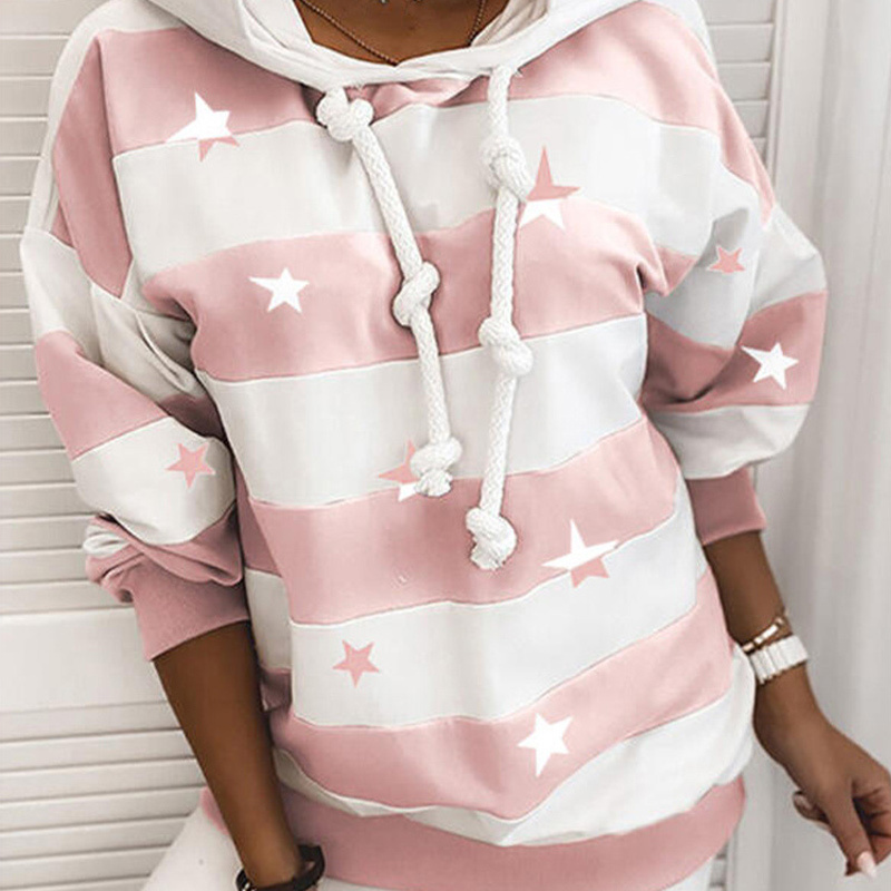 Autumn Striped Hooded Drawstring Hoodies Women Dropped Shoulder Long Sleeve Female Hoodie Streetwear Casual Ladies Sweatshirts 200924