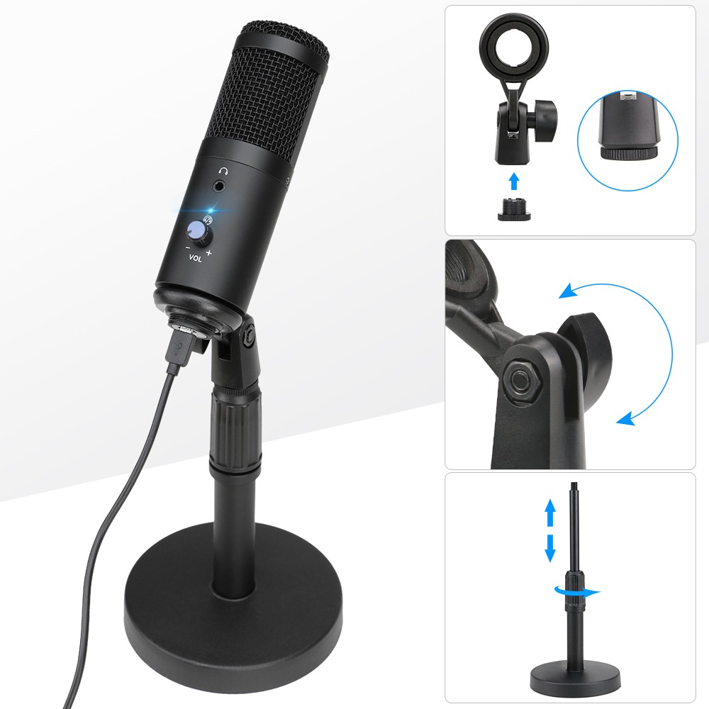 Microphones Micrófono USB de Metal para grabación de vídeo en Streaming, condensador PC, ordenador, Podcasting, estudio, juegos, Karaoke, cantar