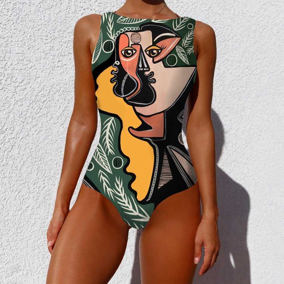 Striped Women Swimsuit High Quality Swimwear Printed Push Up Monokini Summer Bathing Suit Tropical Bodysuit Female 210625
