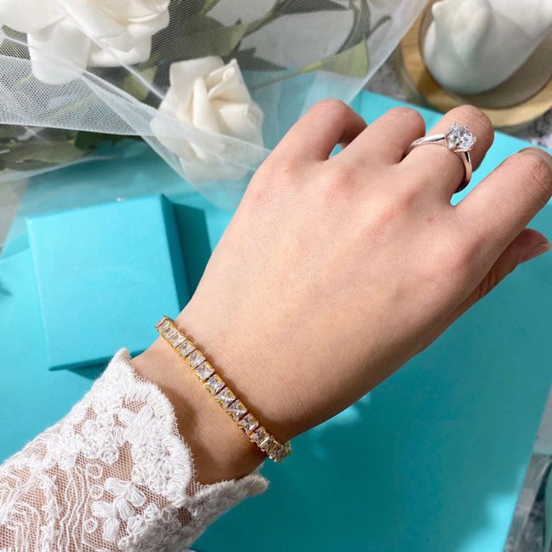 Square Diamond Bracelet Tennis Two Colors Spring Summer 2021 Silver Gold No Box