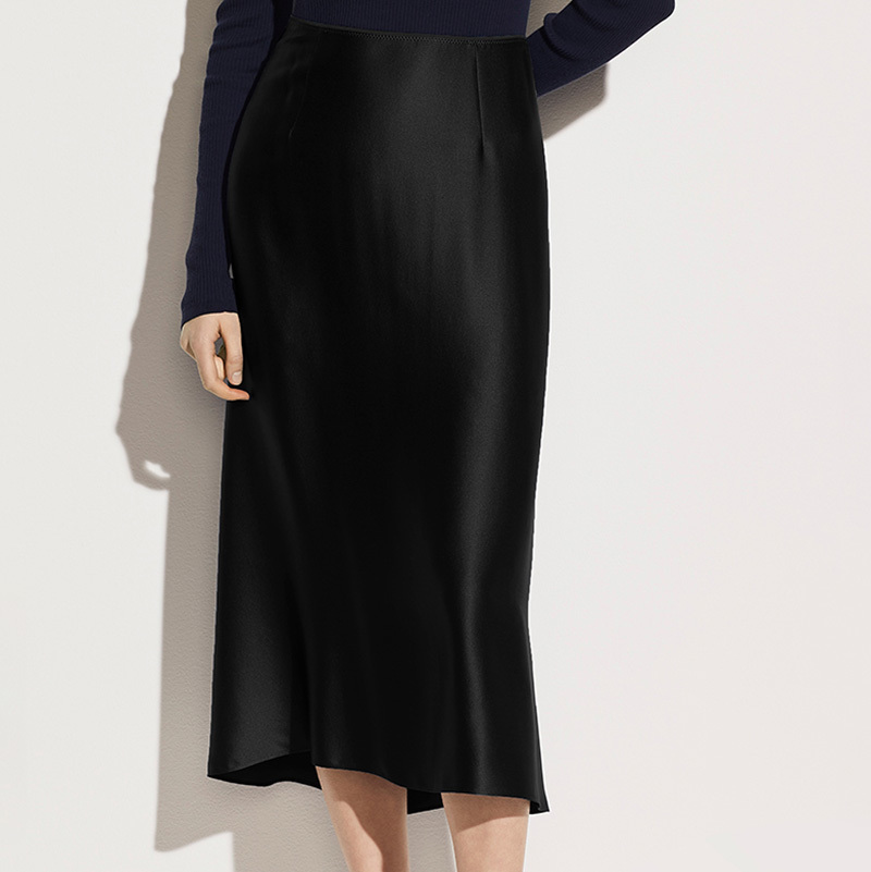 Vintage Korean Silky Satin Office Lady Skirts Elegant High Waist Mid-calf Long Soft Smooth Summer Autumn Skirts M30541 210309