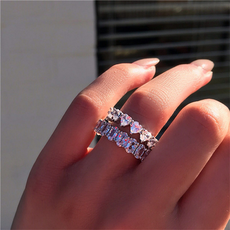 Princess CZ Diamond Eternity Womens Iced Out Wedding Engagement Ring For Women Vintage Fashion Jewelry