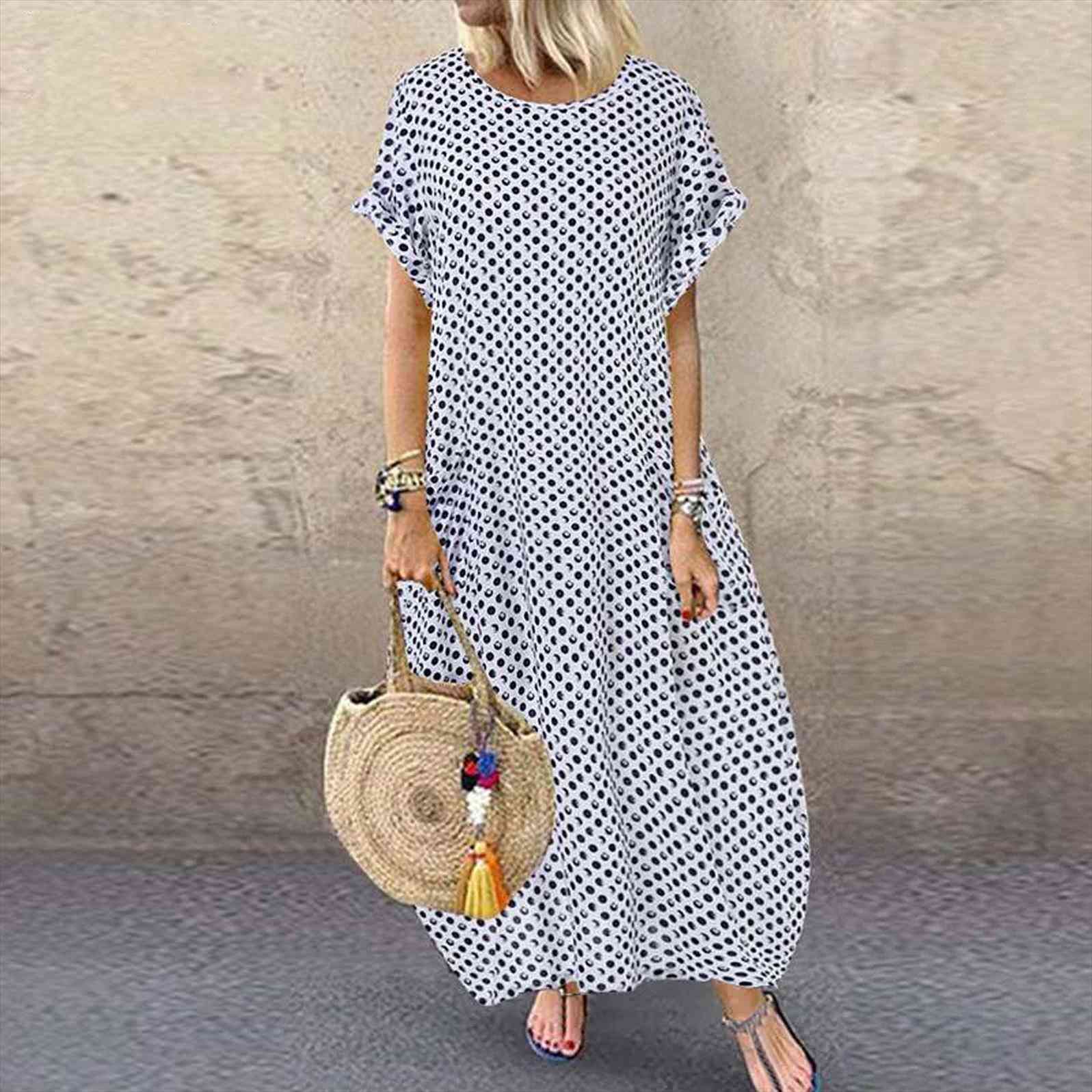casual polka dot print womens dress short sleeve round neck maxi ankle length ruffles robe femme vestidos y10, Black;gray
casual polka dot print womens dress short sleeve round neck maxi ankle length ruffles robe femme vestidos y10, Black;gray