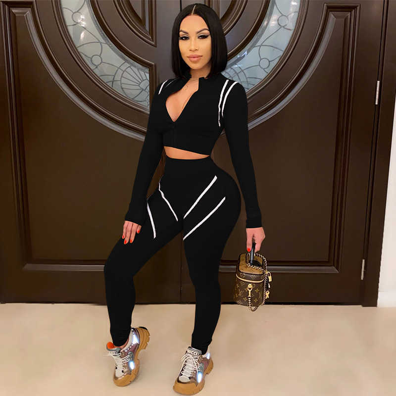 ANJAMANOR Sexy Long Sleeve Two Piece Tracksuit Set Sports Wear 2 Piece Joggers Set Women Sweat Suits Matching Sets D37-DF33 Y0625