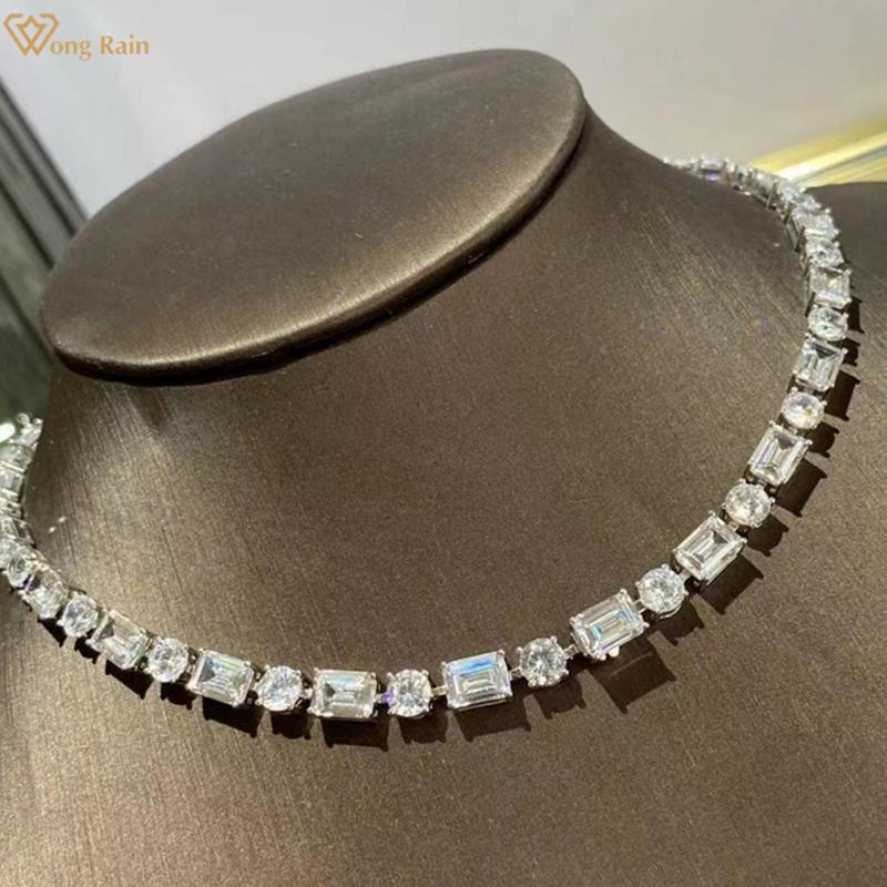 Chains Wong Rain 100% 925 Sterling Silver Emerald Cut Created Moissanite Gemstone Wedding Party Women's Chain Necklace Fine Jewelry
Chains Wong Rain 100% 925 Sterling Silver Emerald Cut Created Moissanite Gemstone Wedding Party Women's Chain Necklace Fine Jewelry