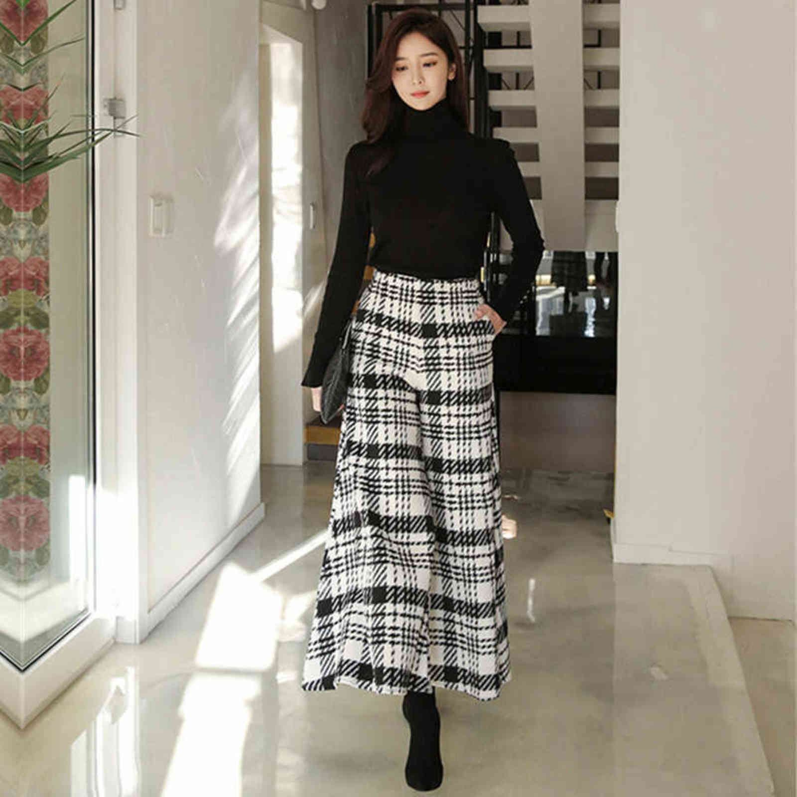 Slim Office Korean Plaid Pant High Waist Trousers Capris Fashion Women Casual Wide Leg Pants Female Autumn Winter 211124