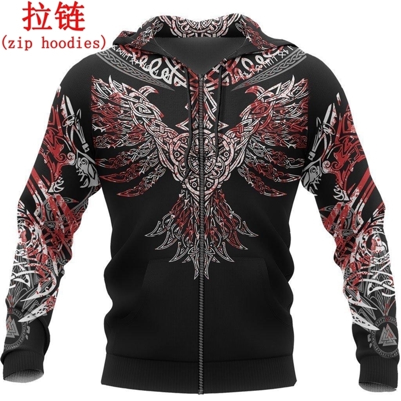 Viking Huginn Pullover Hoodie for Men/Women Harajuku Fashion hooded Sweatshirt Raven Tattoo Casual Jacket sudadera hombre DW0033 201020