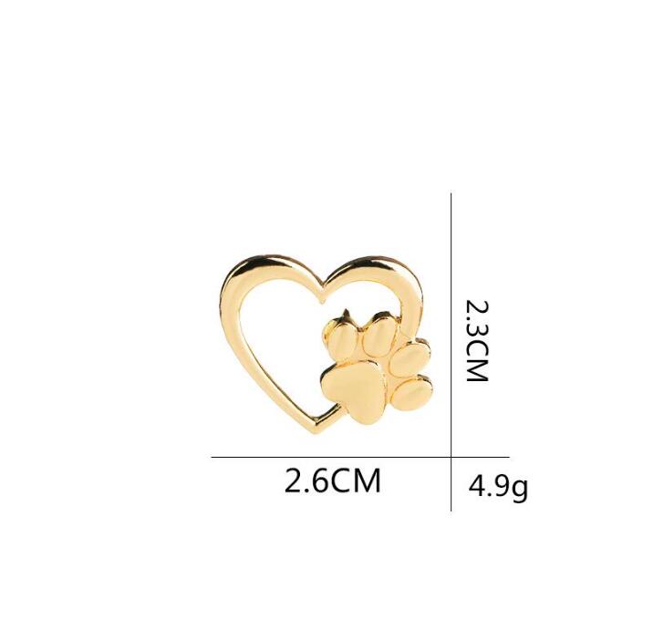 Silver Gold Color Love Heart Paw Lapel Pin Pet Paw Print Pet Loss and Pet Memorial Pins Jewelry Dog Cat Lover Gifts GC77