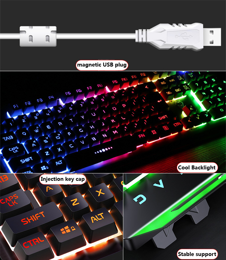 Gaming Keyboard & Mouse & Headphone Mechanical Feeling RGB LED Backlit Gamer Keyboards USB Wired Keyboard for Game PC Laptop Computer