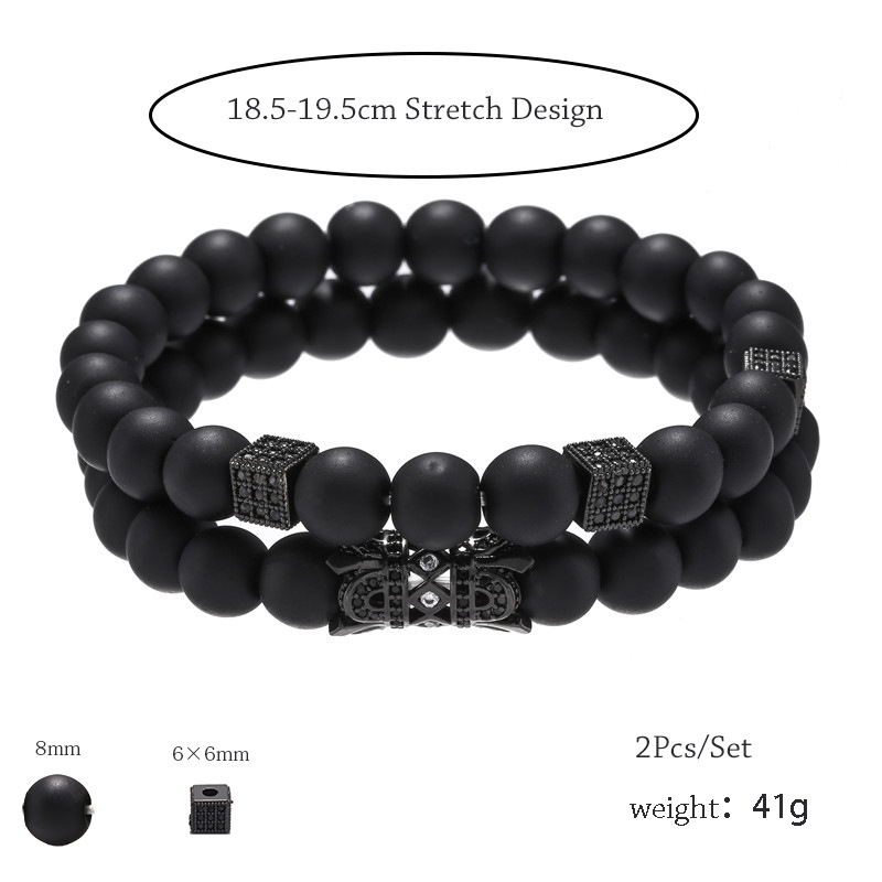 Natural Stone Beaded Mens Bracelet 2pcs/set Pulseras Masculina Jewelry Women Fashion Charm Bracelets