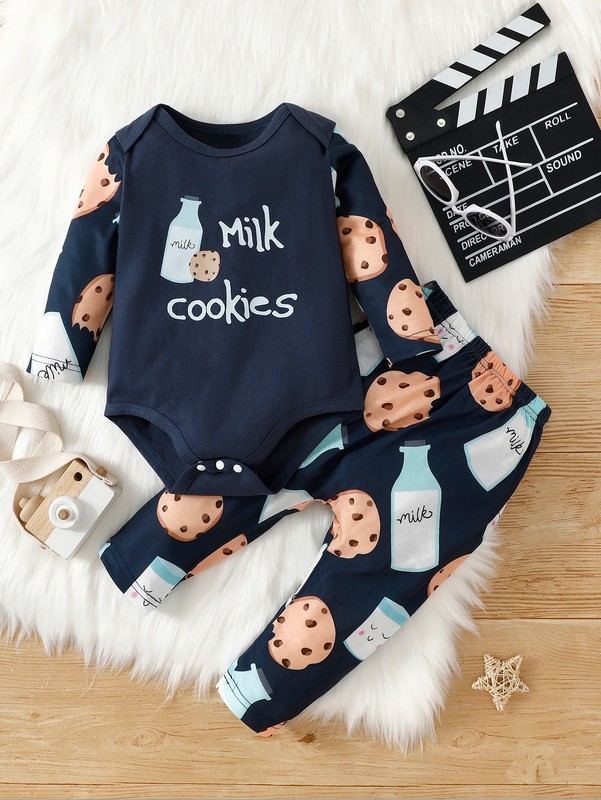 Baby Milk & Cookies Print Bodysuit & Pants SHE