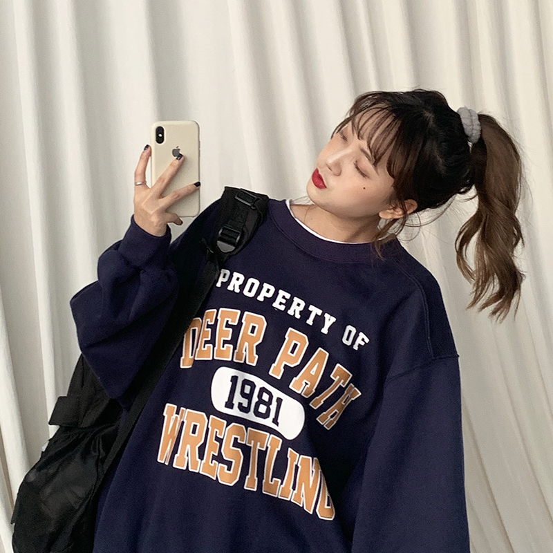 Casual Loose Vintage Letter Sweatshirt Female Korean Kawaii Women's Sweatshirts Japanese Harajuku Ulzzang Clothing For Women T200407