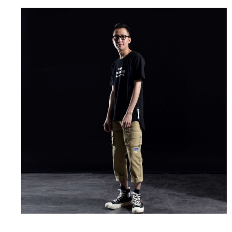 New Men's fashion Seven long sleeved T-shirt sleeve side slit solid color plus size round neck T-shirt costumes T200224
